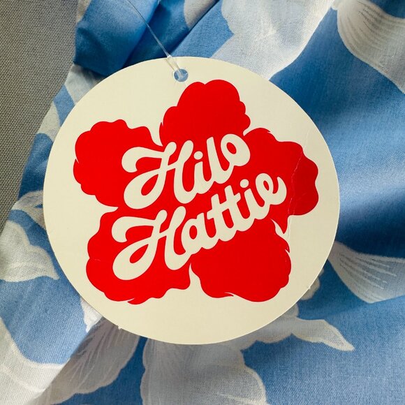 Hilo Hattie Muu Muu Dress Womens L Short Sleeve Blue White Floral Midi Hawaii - Picture 12 of 13